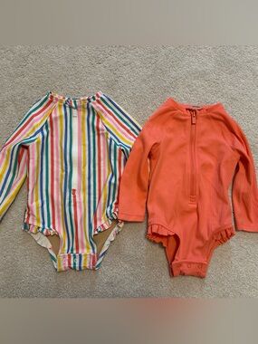 Old Navy Girls' Multicolor Stripe and Coral One-Piece Swimsuits